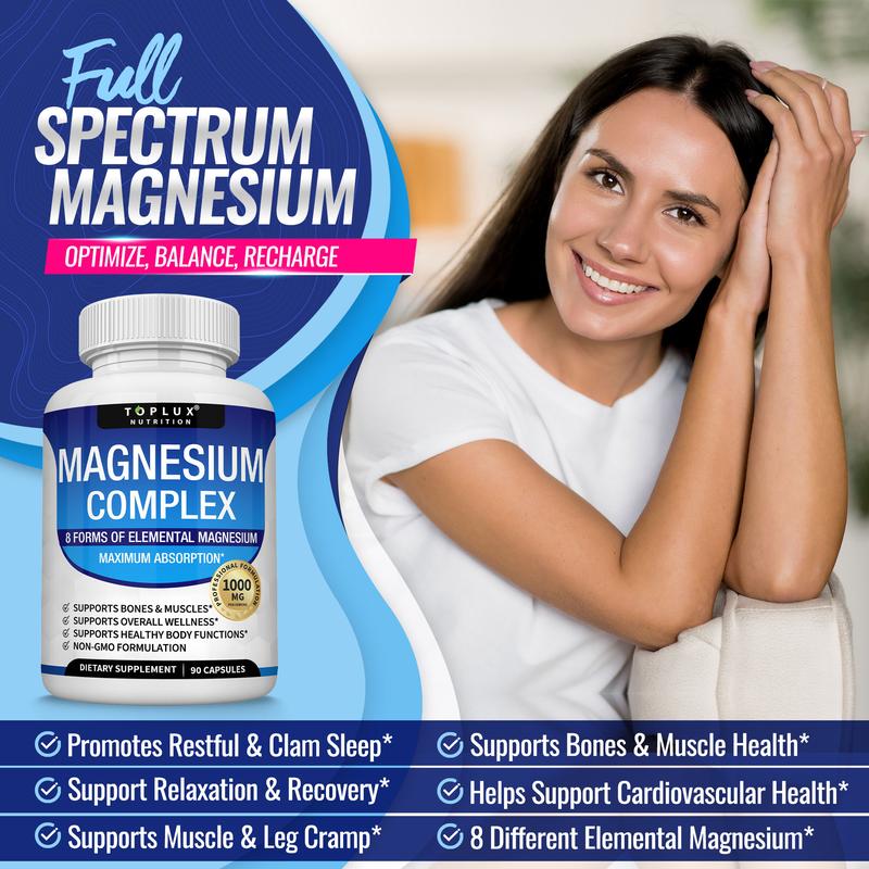 Unlock Your Wellness with Toplux Magnesium Complex - 8 Essential Magnesium Forms in One Powerful Capsule (1000mg)