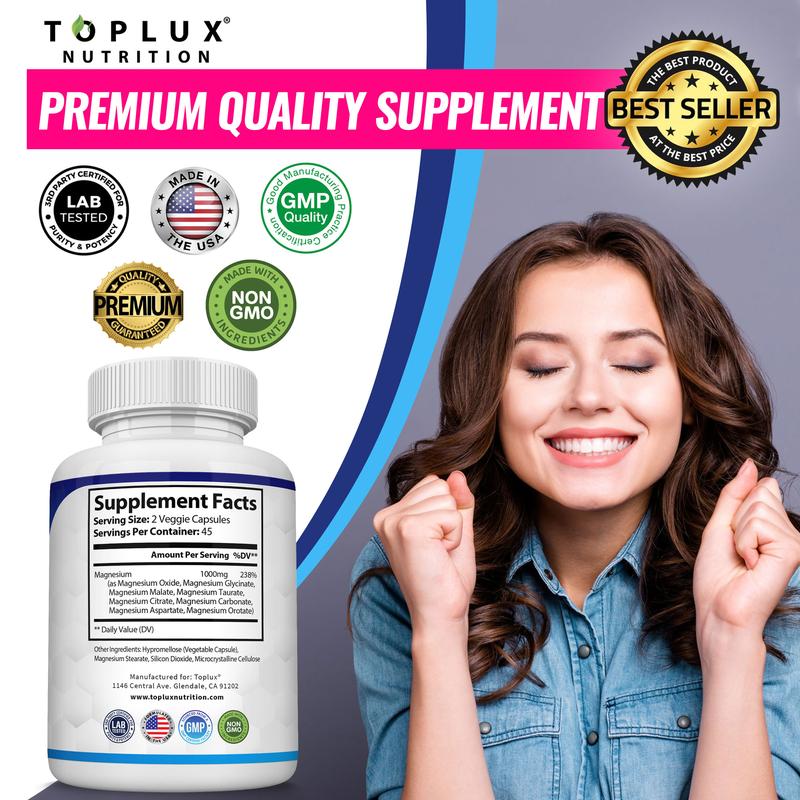 Unlock Your Wellness with Toplux Magnesium Complex - 8 Essential Magnesium Forms in One Powerful Capsule (1000mg)