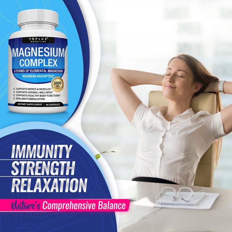 Unlock Your Wellness with Toplux Magnesium Complex - 8 Essential Magnesium Forms in One Powerful Capsule (1000mg)